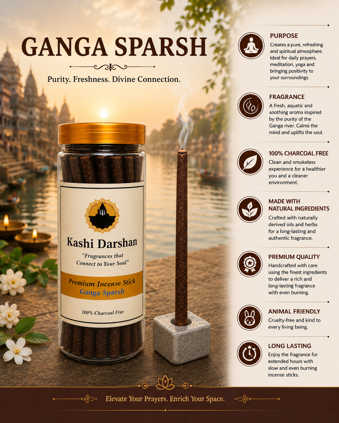 Kashi Darshan Premium Incense Sticks – Ganga Sparsh (Charcoal Free)