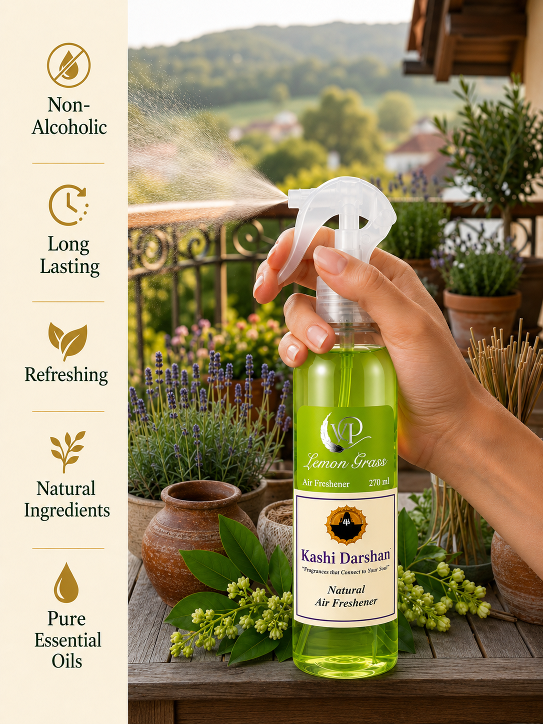 Lemongrass Alcohol-Free Air Freshener | 270ml | Natural Long-Lasting Room & Home Fragrance