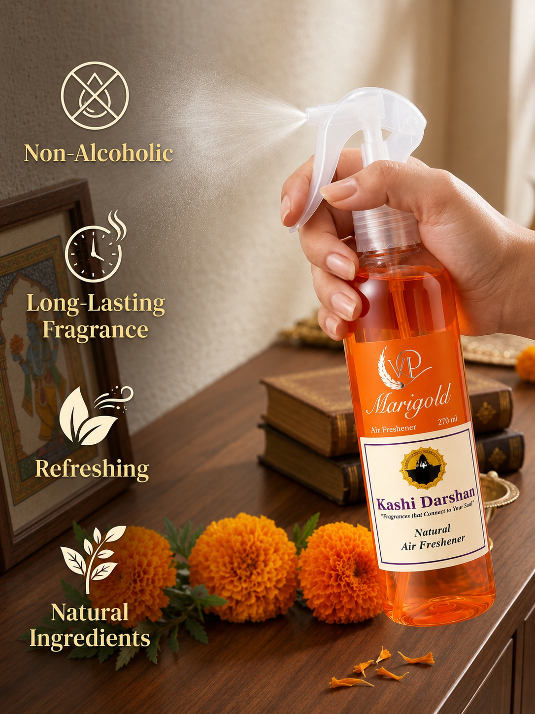 Marigold Alcohol-Free Air Freshener | 270ml | Natural Long-Lasting Room & Home Fragrance