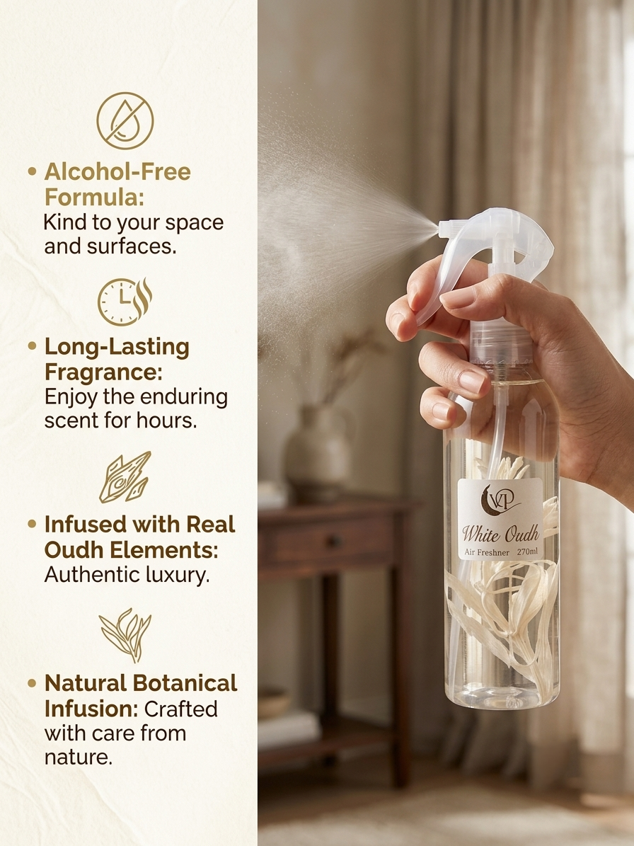 White Oudh Alcohol-Free Air Freshener | 270ml | Long-Lasting Premium Room & Home Fragrance