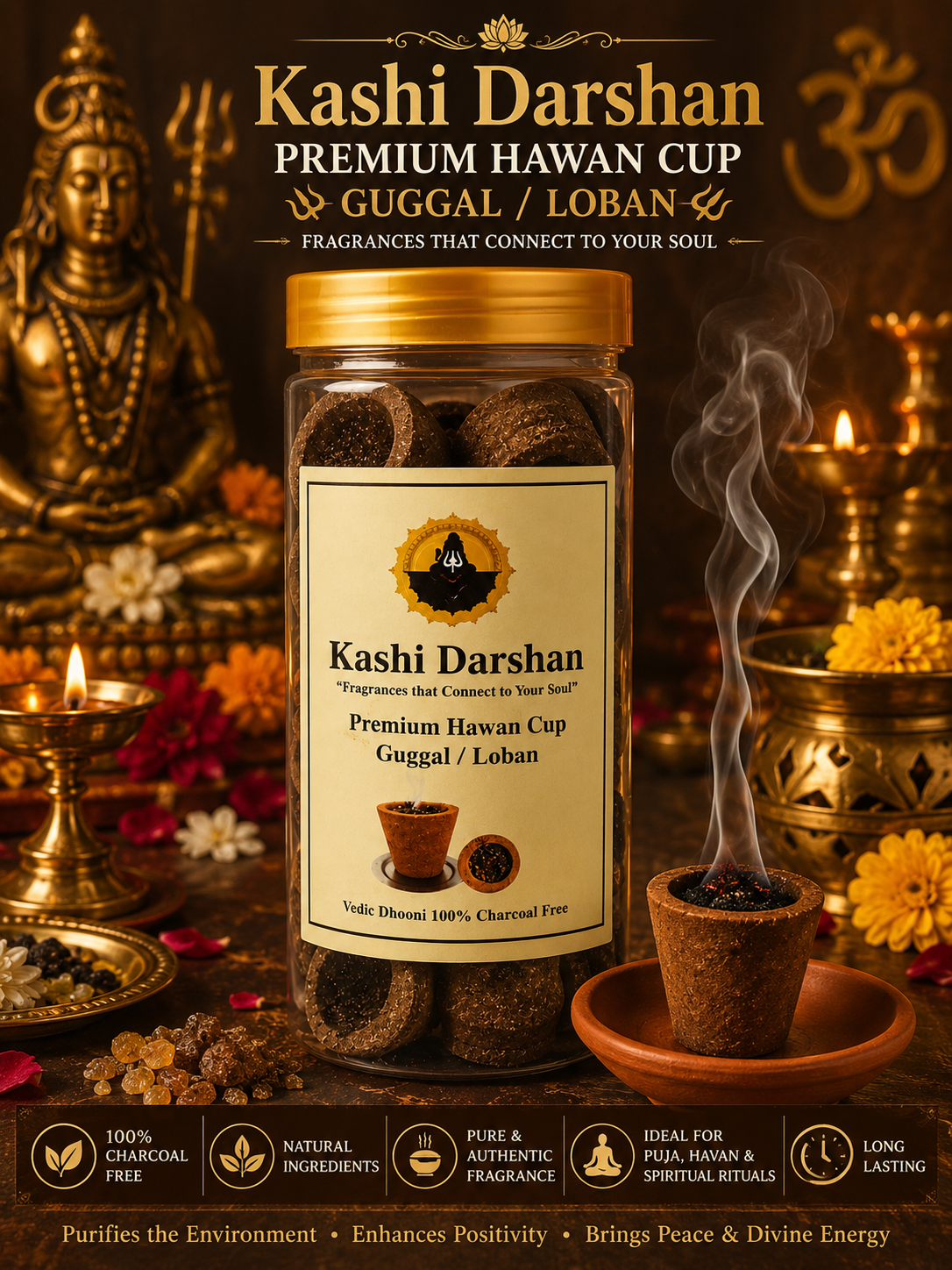 Kashi Darshan Premium Hawan Cup – Guggal & Loban | 100% Charcoal-Free Vedic Dhooni | Natural Puja & Meditation Incense Cups | Long-Lasting Spiritual Fragrance