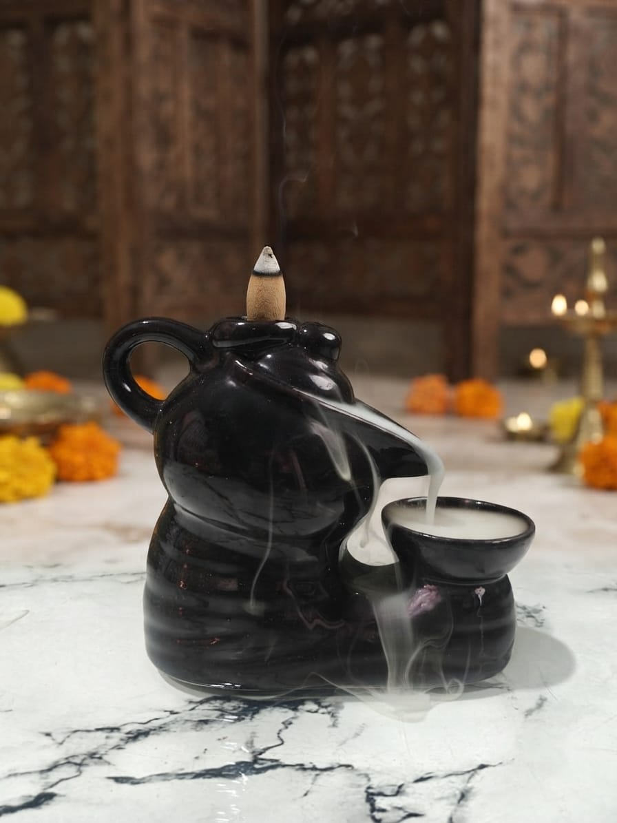 Kashi Darshan Backflow Incense Cone Burner with 30 Dhoop Cones | Ceramic Waterfall Smoke Fountain | Home & Pooja Décor