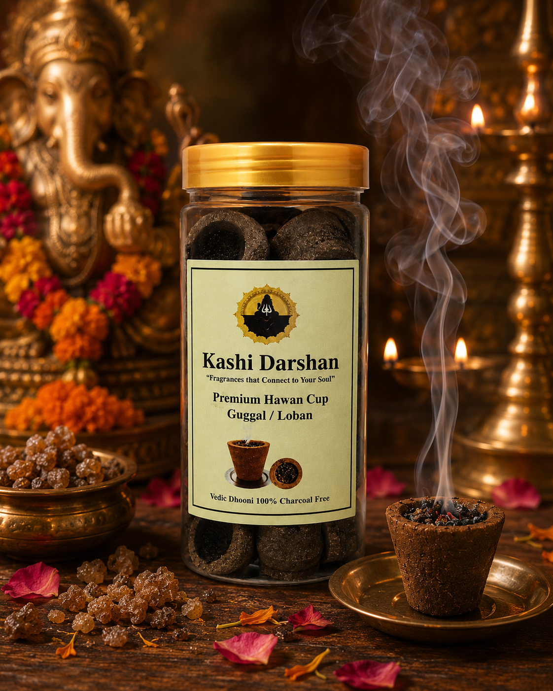 Kashi Darshan Premium Hawan Cup – Guggal & Loban | 100% Charcoal-Free Vedic Dhooni | Natural Puja & Meditation Incense Cups | Long-Lasting Spiritual Fragrance