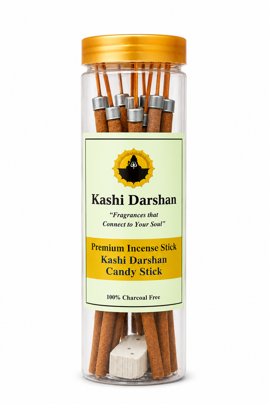 Kashi Darshan Premium Candy Stick Incense | Charcoal-Free Natural Dhoop Sticks with Ceramic Stand | Long Lasting Fragrance for Puja, Meditation & Home
