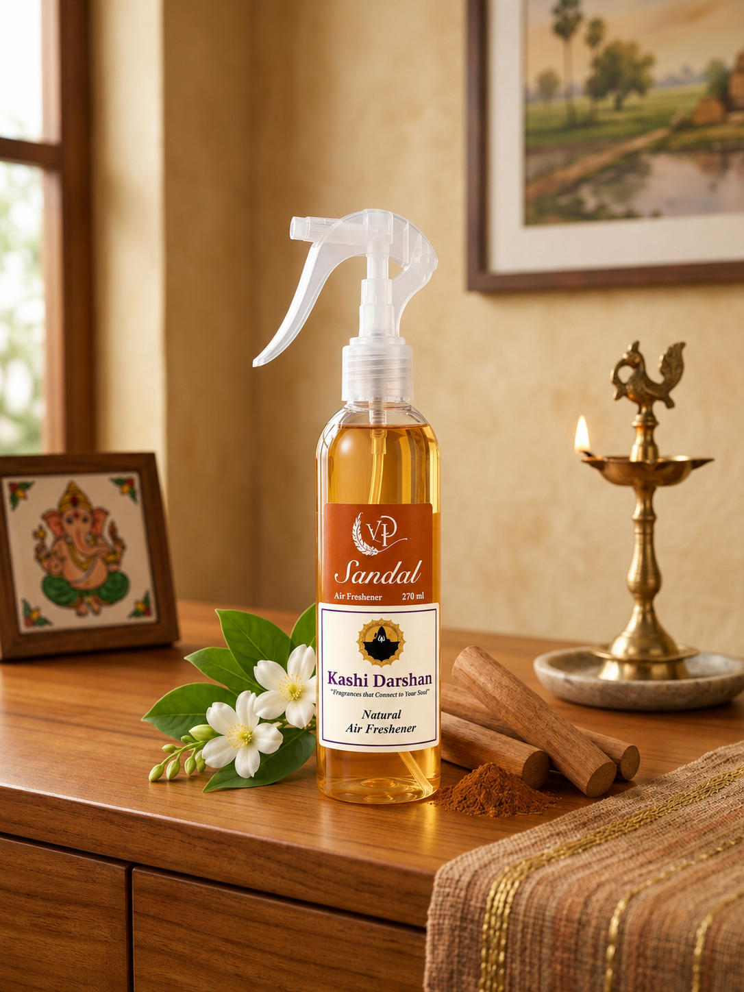 Sandal Alcohol-Free Air Freshener | 270ml | Natural Long-Lasting Room & Home Fragrance