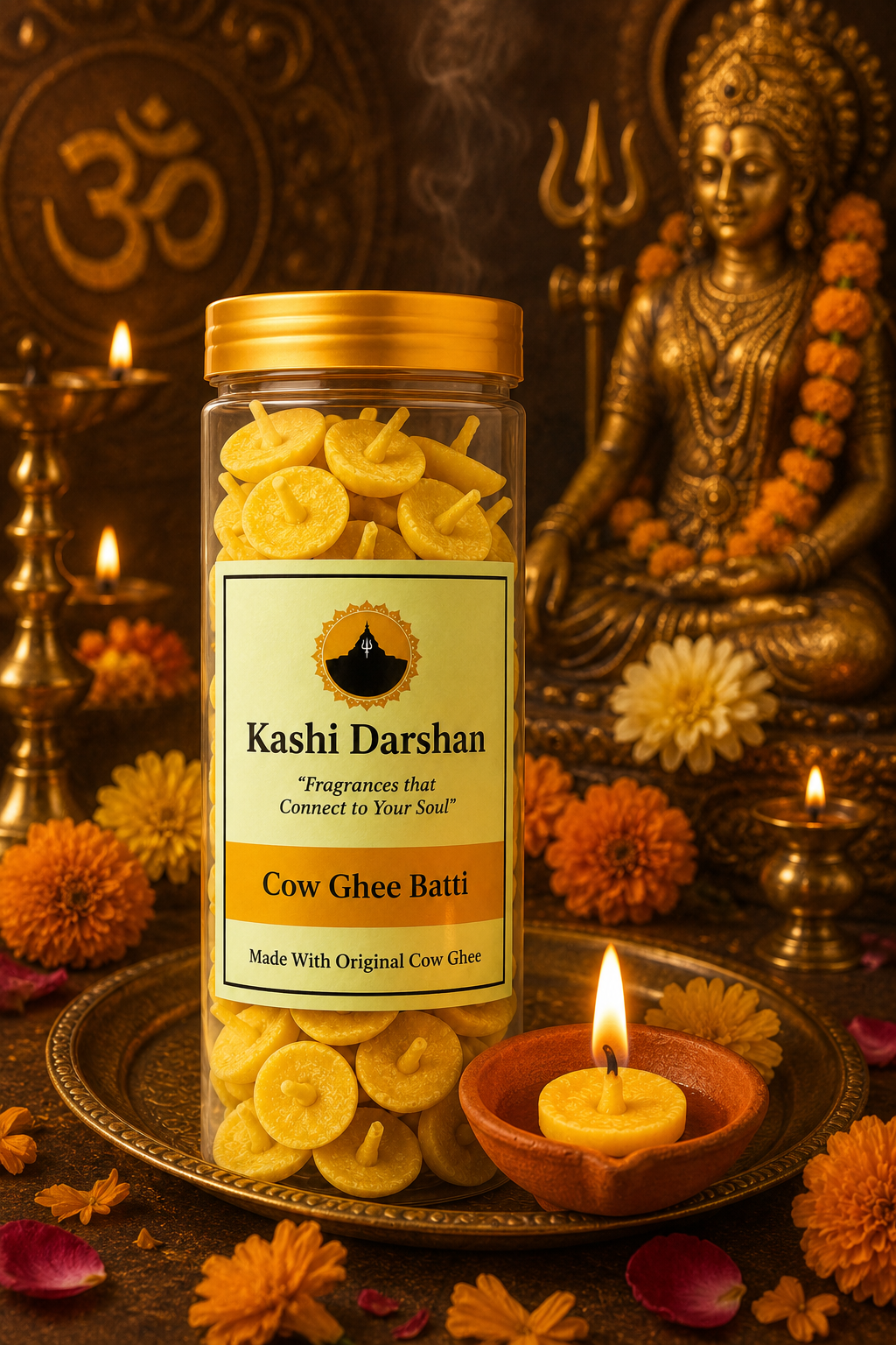 Kashi Darshan Cow Ghee Batti | Made with Natural Cow Ghee | Long-Lasting Cotton Wicks | For Daily Puja, Aarti & Spiritual Rituals