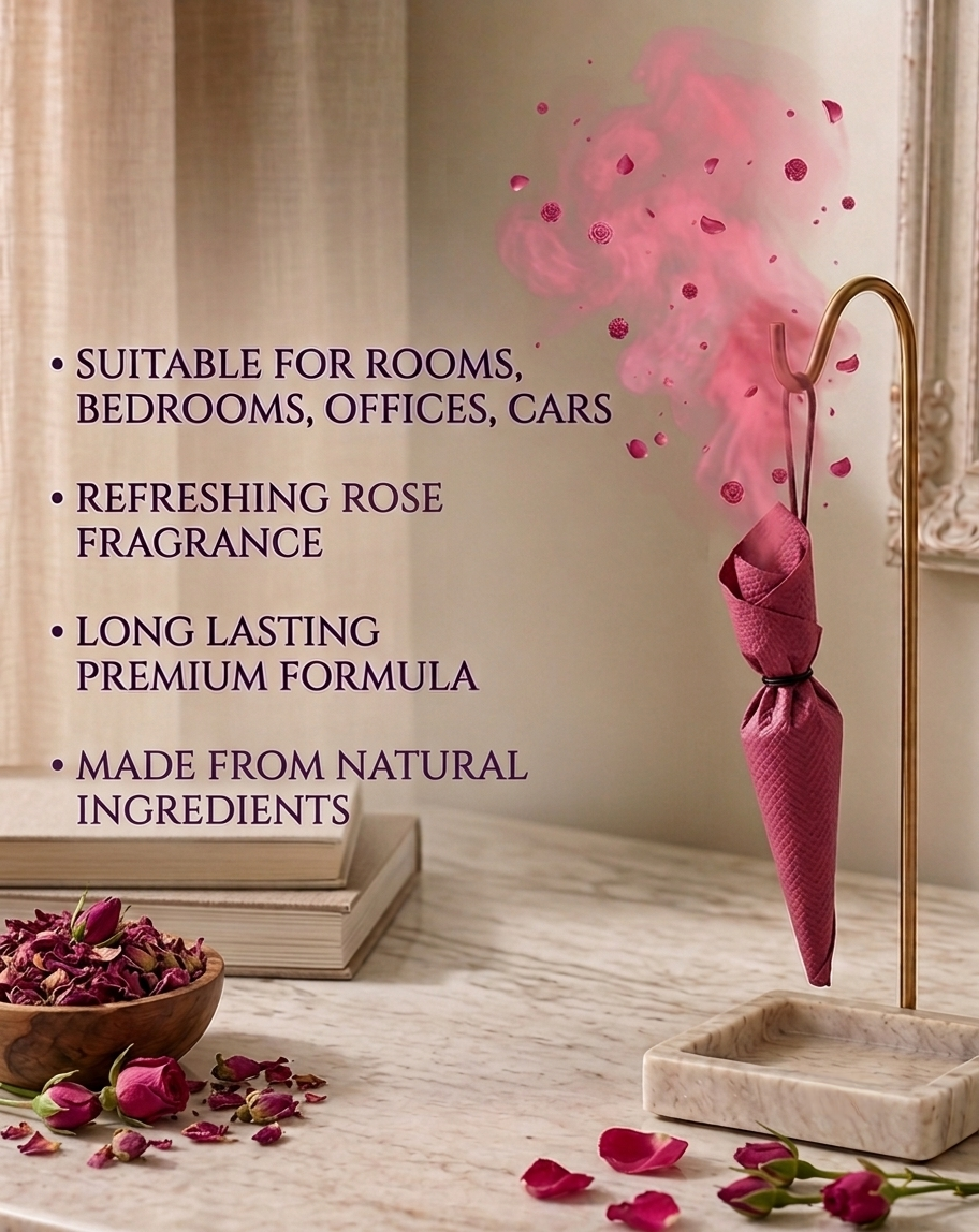 Kashi Darshan Camphora Flower Cone Gift Set – Rose, Lavender & Jasmine | Natural Fragrance Cones with Elegant Hanging Stand