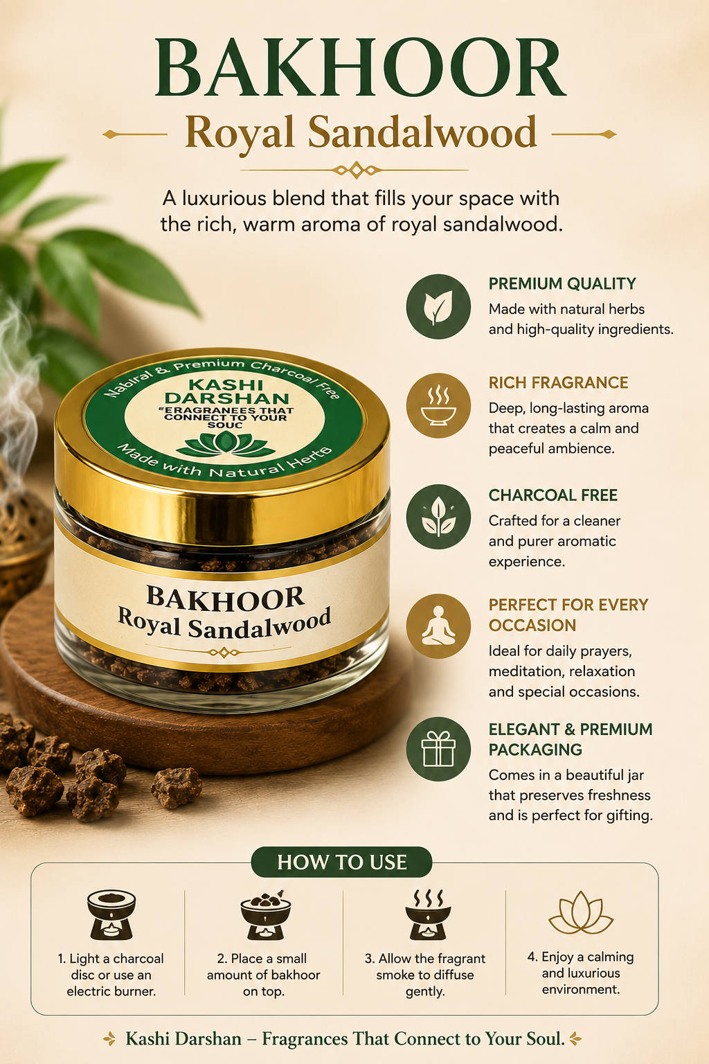 Kashi Darshan Bakhoor Combo Pack – Royal Sandalwood, Royal Saffron, Royal Amber & Royal Musk | Natural Premium Bakhoor Gift Set