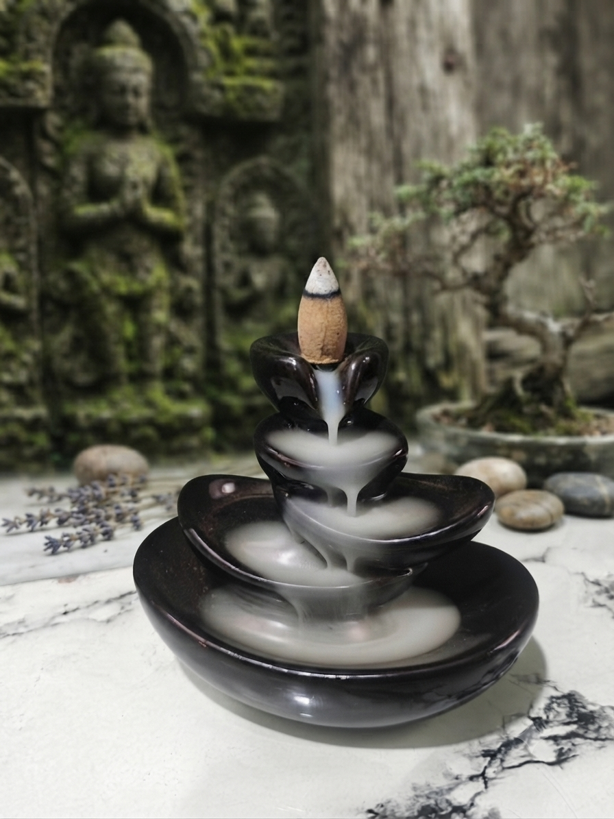 Kashi Darshan Ceramic Backflow Incense Cone Burner with 30 Dhoop Cones Waterfall Smoke Fountain Home, Pooja & Meditation Décor