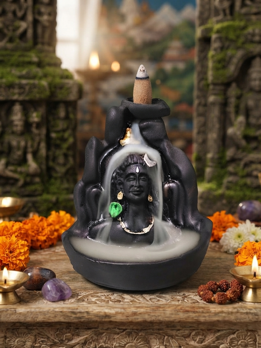 Kashi Darshan Lord Shiva Backflow Incense Cone Burner with 30 Dhoop Cones | Ceramic Smoke Waterfall | Spiritual Home Décor