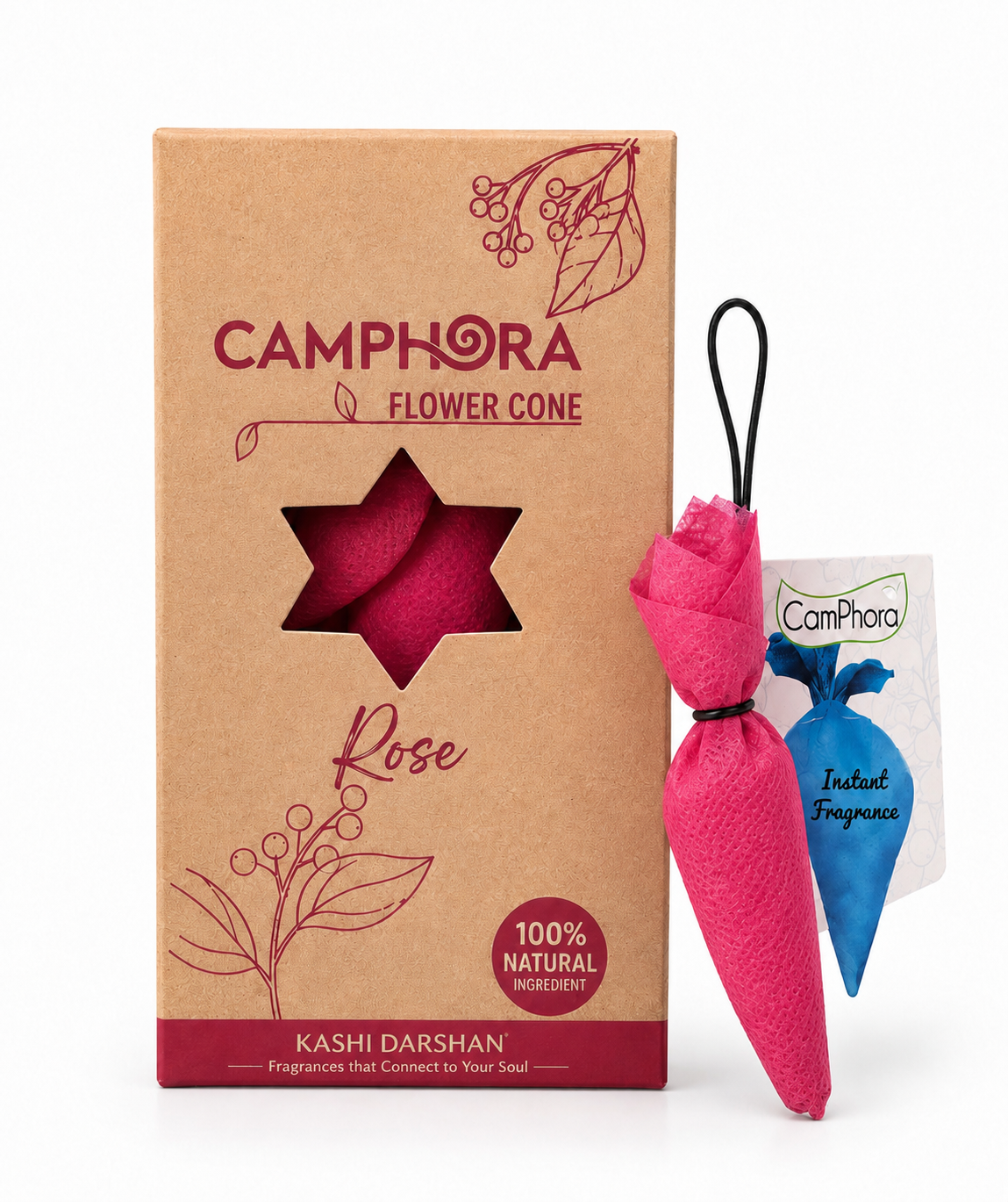 Kashi Darshan Rose Camphora Flower Cone | Natural Long-Lasting Fragrance for Home, Office & Car