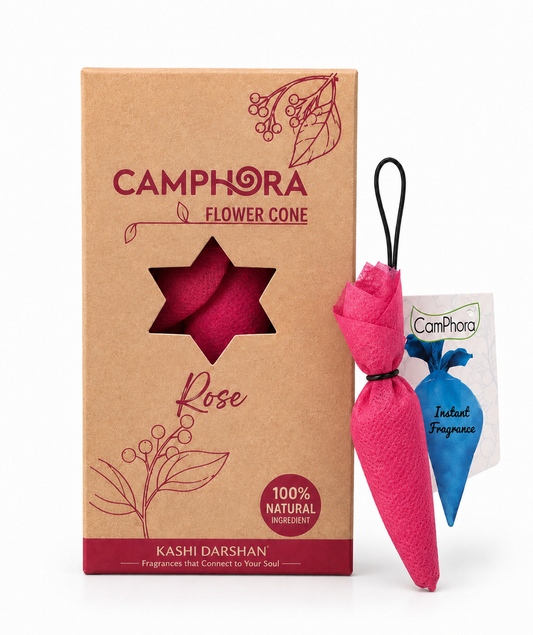 Kashi Darshan Rose Camphora Flower Cone | Natural Long-Lasting Fragrance for Home, Office & Car
