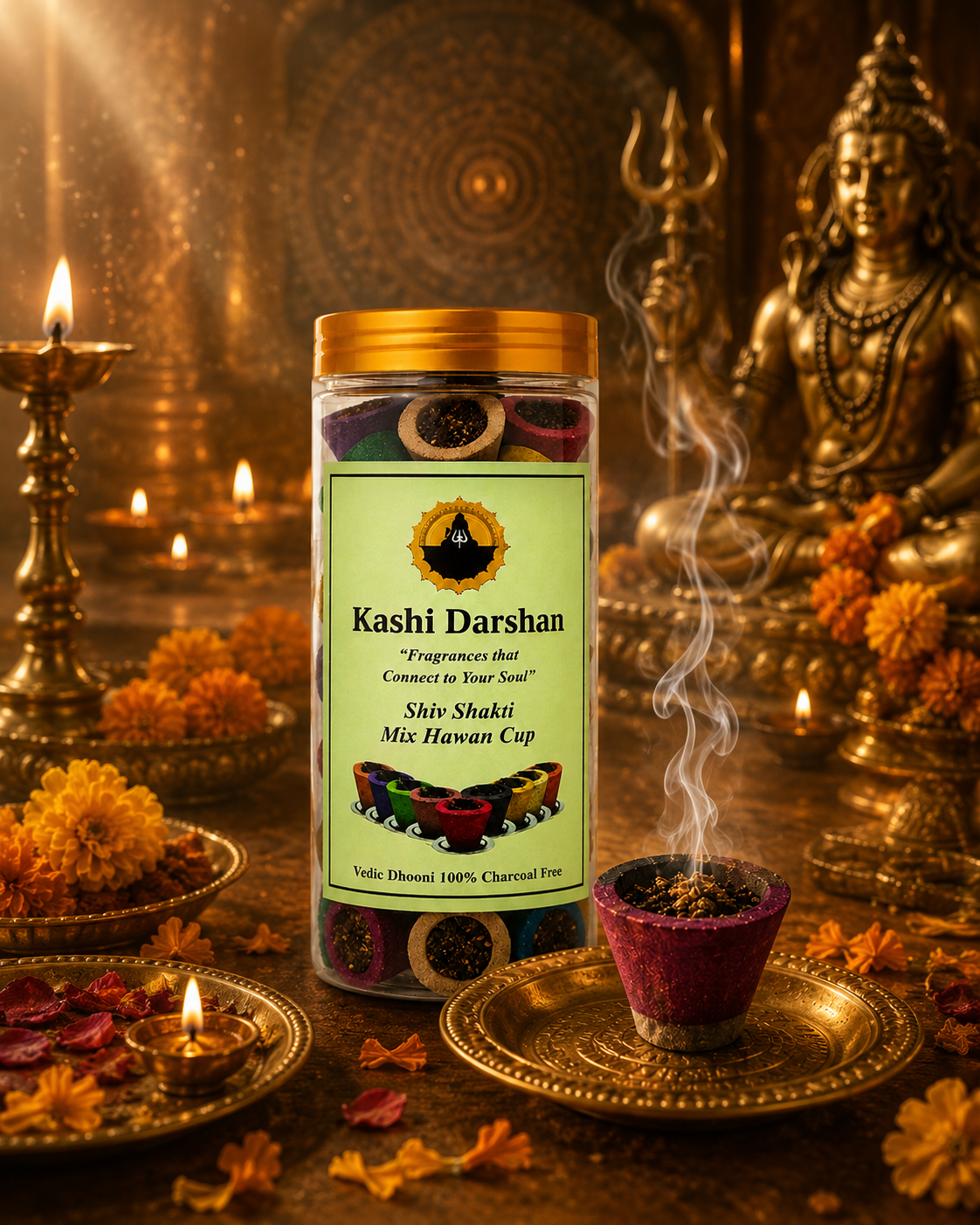 Kashi Darshan Shiv Shakti Mix Hawan Cup | 100% Charcoal-Free Vedic Dhooni | Long-Lasting Natural Fragrance | For Pooja, Havan, Meditation & Home Purification