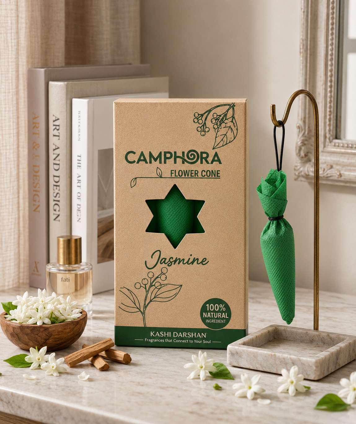 Kashi Darshan Jasmine Camphora Flower Cone | Natural Long-Lasting Fragrance for Home, Office & Car