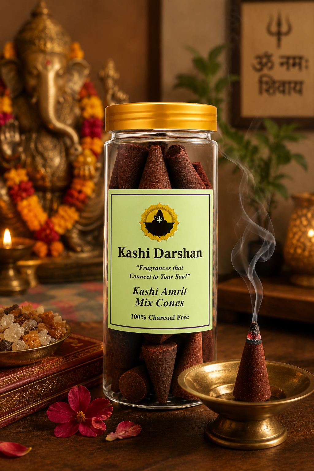 Kashi Darshan Kashi Amrit Mix Dhoop Cones | 100% Charcoal-Free | Premium Natural Incense Cones for Puja, Meditation & Daily Worship | Long-Lasting Spiritual Fragrance