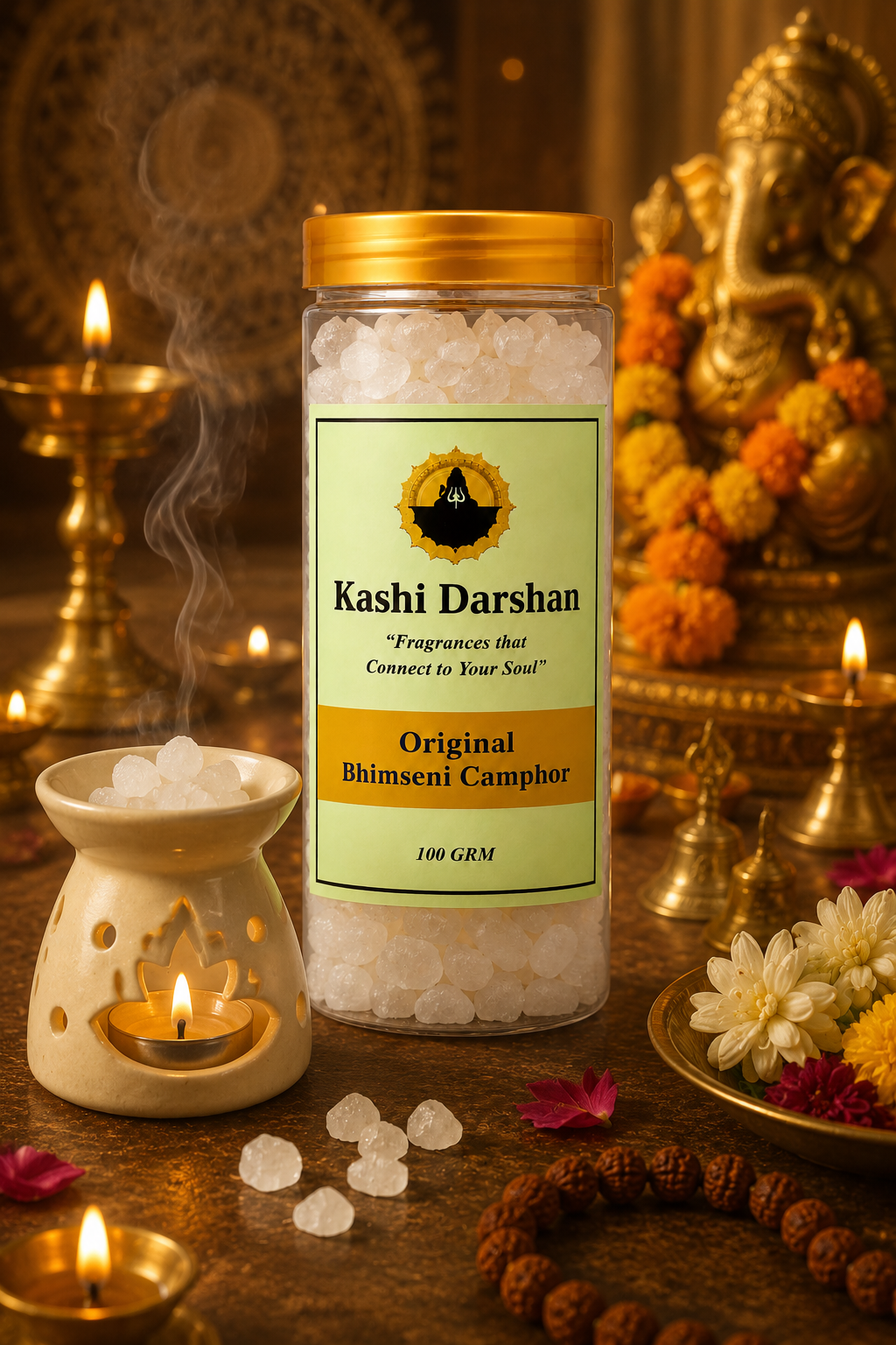 Kashi Darshan Original Bhimseni Camphor | 100% Natural & Chemical-Free | Premium Puja Kapoor | Long-Lasting Divine Fragrance | For Aarti, Havan & Home Purification (100g)