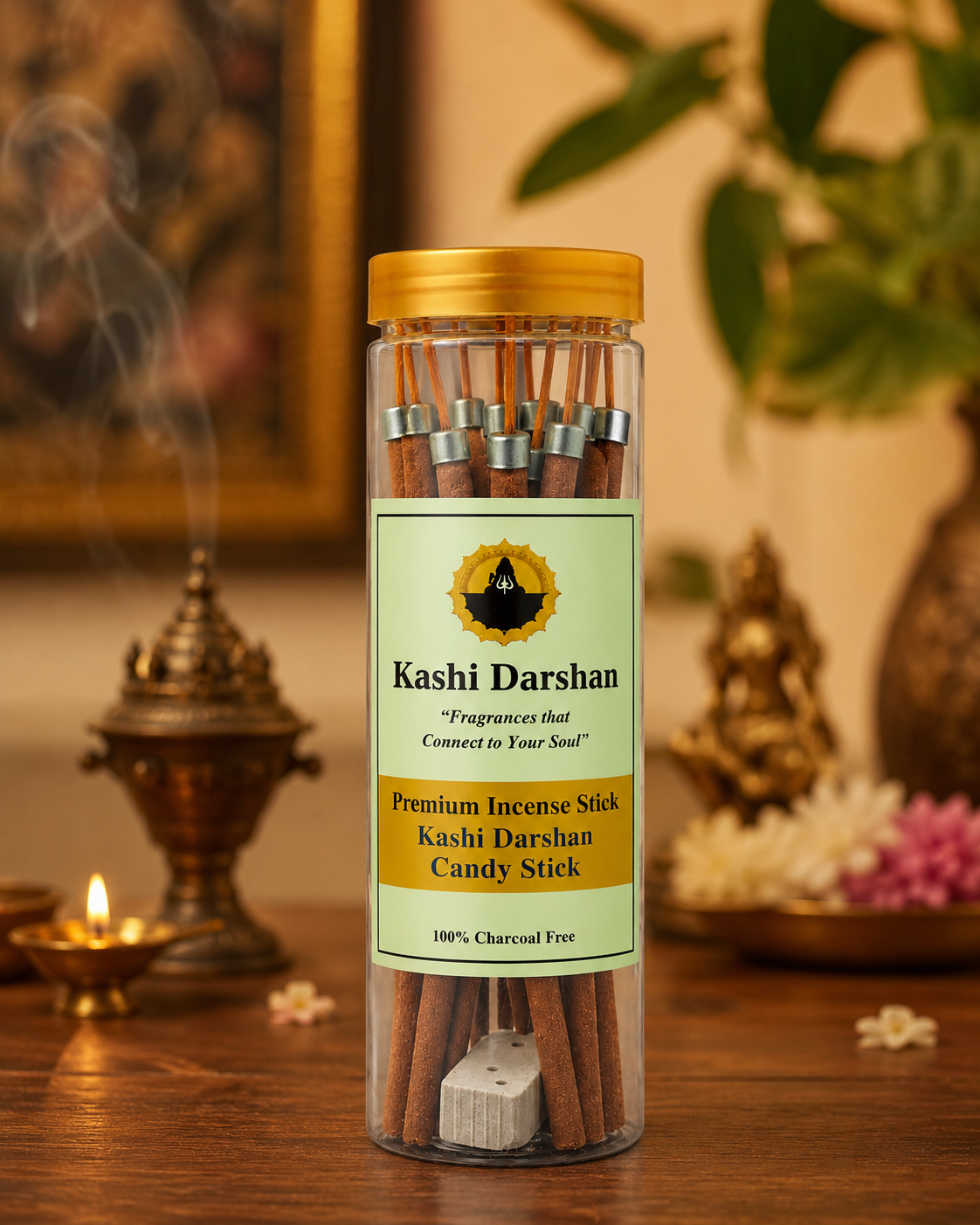 Kashi Darshan Premium Candy Stick Incense | Charcoal-Free Natural Dhoop Sticks with Ceramic Stand | Long Lasting Fragrance for Puja, Meditation & Home